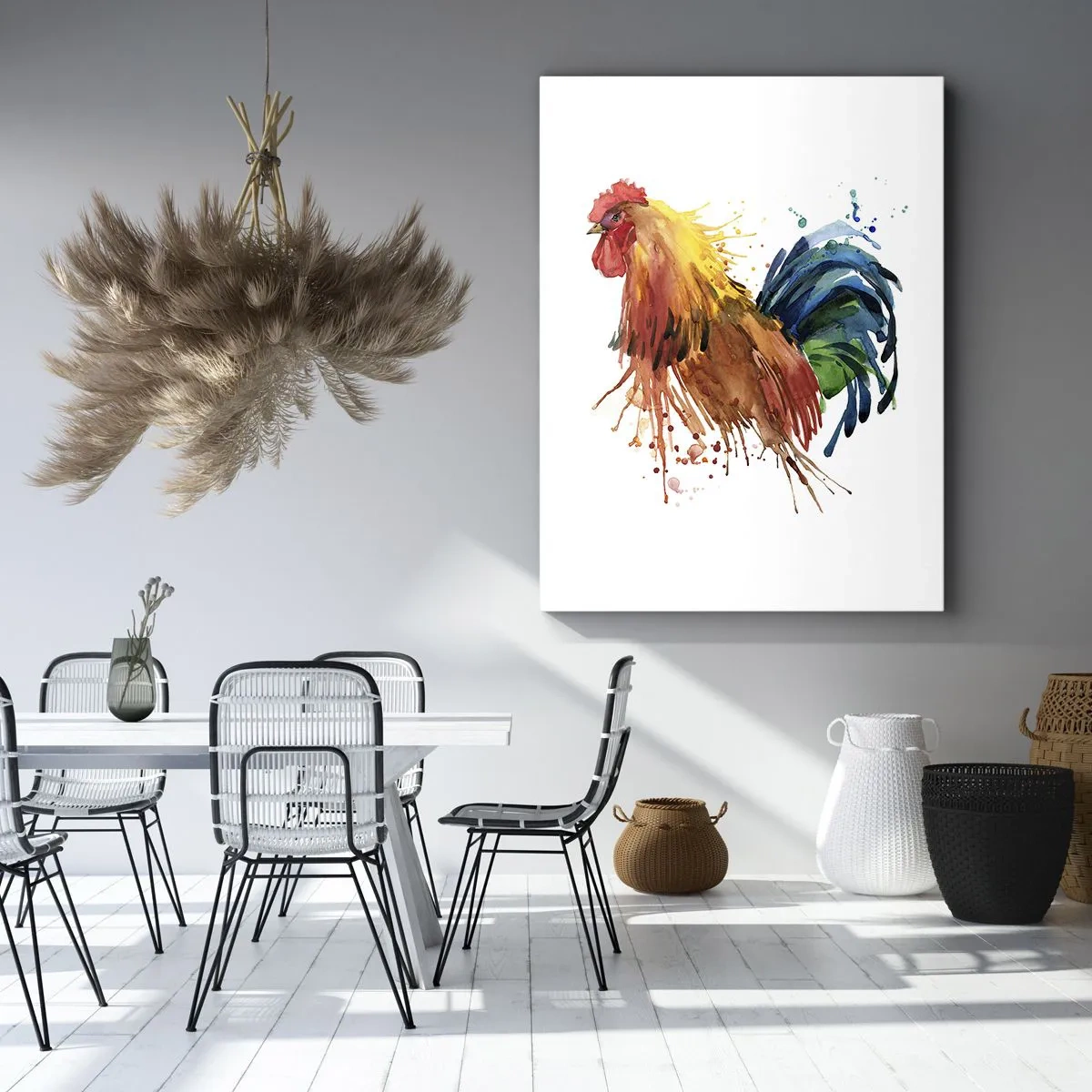 Cuadro sobre lienzo - Impresión de Imagen - Gallo colorido en estilo acuarela - 70x100cm - Un manto real, un orgullo real - Decoración de pared moderna para salón y dormitorio ARTTOR