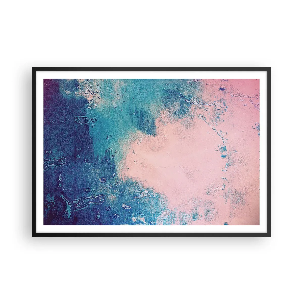 Póster en marco negro - Textura abstracta en tonos rosa y azul. - 100x70cm - Abrazo azul - Decoración de pared moderna para salón y dormitorio ARTTOR
