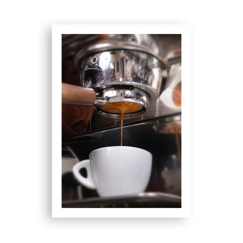Póster - Una máquina de café que vierte café expreso fresco en una taza. - 50x70cm - El mejor momento del día - Decoración de pared moderna para salón y dormitorio ARTTOR
