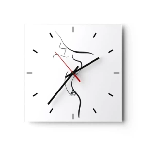 Reloj de pared - Reloj de vidrio - Contorno minimalista de una silueta femenina sobre un fondo blanco. - 30x30cm - Escurridiza como una ola - Decoración de pared moderna para salón y dormitorio ARTTOR