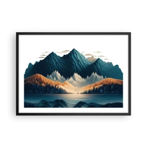 Póster en marco negro - Montañas pintorescas sobre el lago al atardecer - 70x50cm - Paisaje perfecto de montañas - Decoración de pared moderna para salón y dormitorio ARTTOR