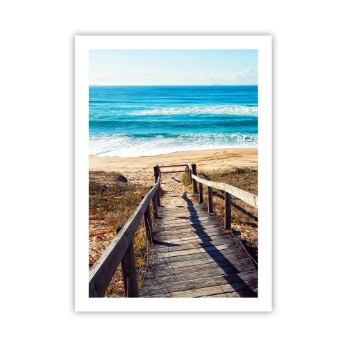 Póster - Camino de madera que conduce a la playa con vistas al mar. - 50x70cm - ¡Corre! - Decoración de pared moderna para salón y dormitorio ARTTOR