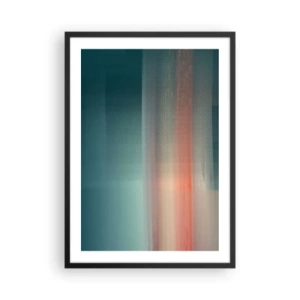 Póster en marco negro - Un juego abstracto de luz en tonos turquesa y rojo. - 50x70cm - Abstracción: ondas de luz - Decoración de pared moderna para salón y dormitorio ARTTOR