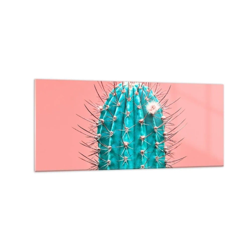 Cuadro sobre vidrio - Impresiones sobre Vidrio - Una versión artística de un cactus sobre un fondo rosa. - 120x50cm - Se mira, pero no se toca - Decoración de pared moderna para salón y dormitorio ARTTOR