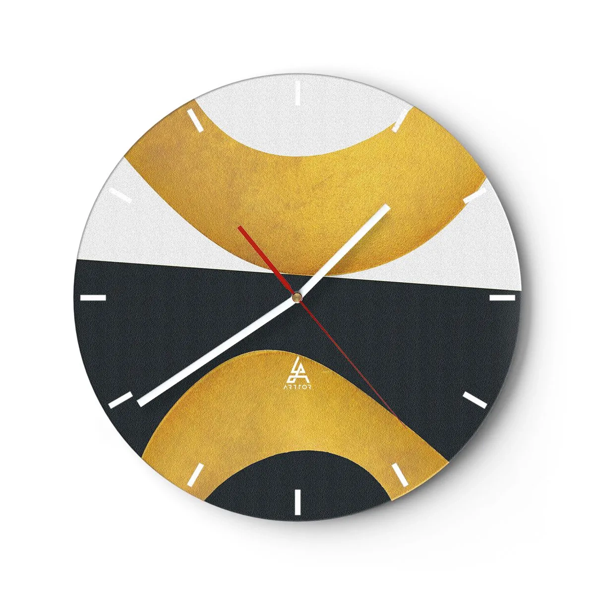 Reloj de pared - Reloj de vidrio - Blanco, negro, dorado - 40x40 cm