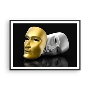 Póster en marco negro - Máscara de oro y plata sobre fondo negro. - 100x70cm - La vida es un teatro - Decoración de pared moderna para salón y dormitorio ARTTOR