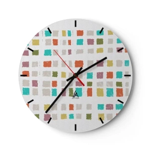 Reloj de pared - Reloj de vidrio - Cuadrados coloridos sobre un fondo blanco en un estilo abstracto. - 30x30cm - Juego desconocido - Decoración de pared moderna para salón, cocina y dormitorio ARTTOR