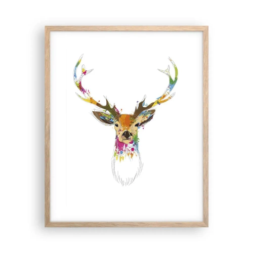 Póster en marco roble claro - Un suave ciervo bañado en color - 40x50 cm