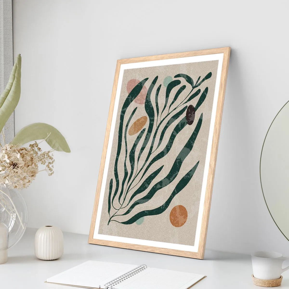 Póster en marco roble claro - Entre verdes - 50x70 cm