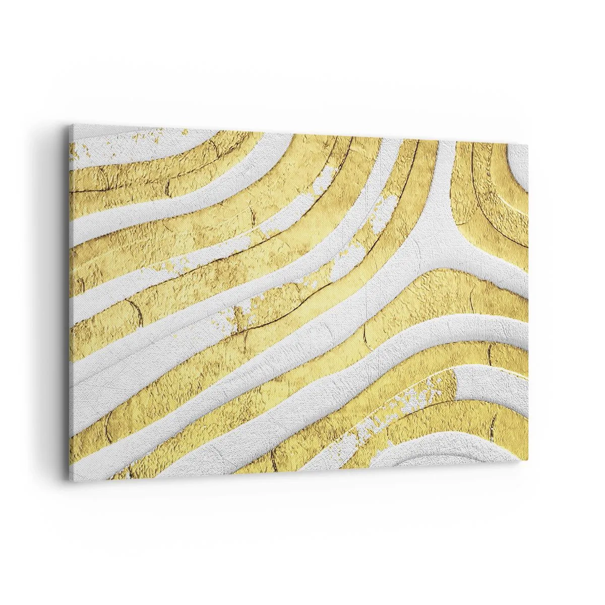 Cuadro sobre lienzo - Impresión de Imagen - Líneas abstractas doradas y blancas en una textura 3D - 100x70cm - Una composición en blanco y oro - Decoración de pared moderna para salón y dormitorio ARTTOR