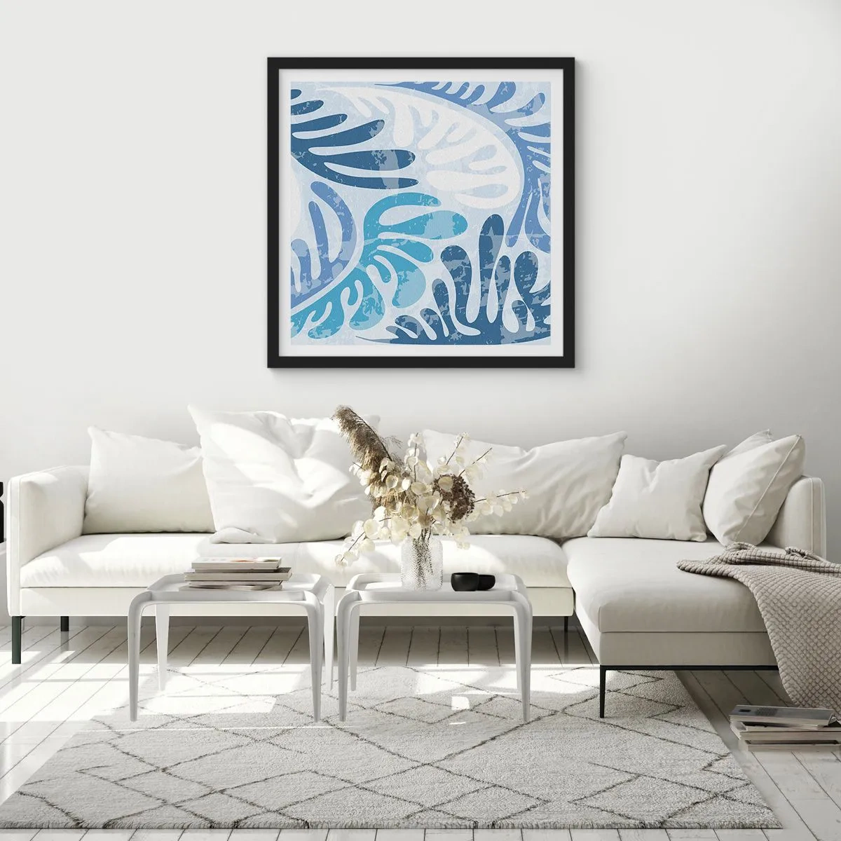 Póster en marco negro - Helechos azules - 40x40 cm