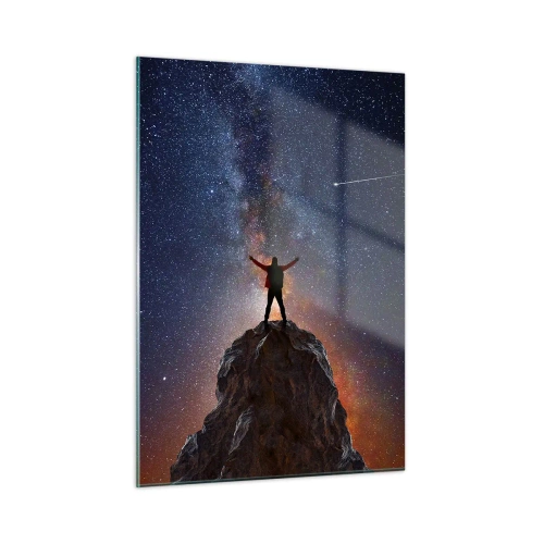 Cuadro sobre vidrio - Impresiones sobre Vidrio - Silueta de un hombre en la cima de una roca bajo un cielo estrellado - 50x70cm - ¡El poder está conmigo! - Decoración de pared moderna para salón y dormitorio ARTTOR