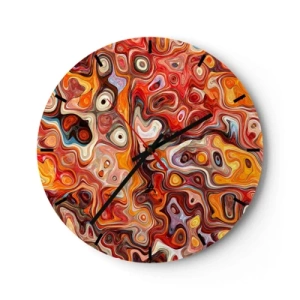 Reloj de pared - Reloj de vidrio - Patrón abstracto en tonos de rojo, naranja y amarillo. - 30x30cm - Si las nueces se derritieran en la miel - Decoración de pared moderna para salón, cocina y dormitorio ARTTOR