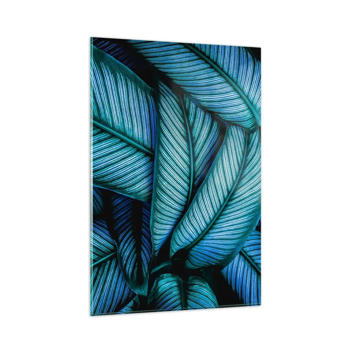 Cuadro sobre vidrio - Impresiones sobre Vidrio - Una toma de primer plano de hojas turquesas con vívidos detalles. - 80x120cm - Líneas de vida - Decoración de pared moderna para salón y dormitorio ARTTOR