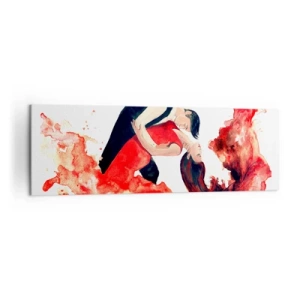 Cuadro sobre lienzo - Impresión de Imagen - Una pintura de acuarela dinámica de una pareja bailando en colores rojos. - 160x50cm - El tango: una ola sensual - Decoración de pared moderna para salón y dormitorio ARTTOR
