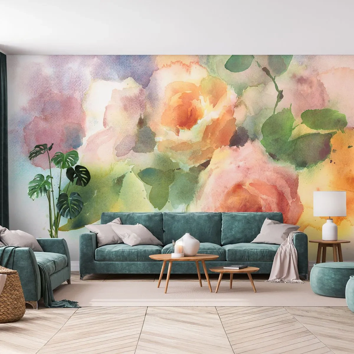 Fotomural Standard Eco - Delicado como una acuarela - flores, rosas, Ramo - 200x140 cm