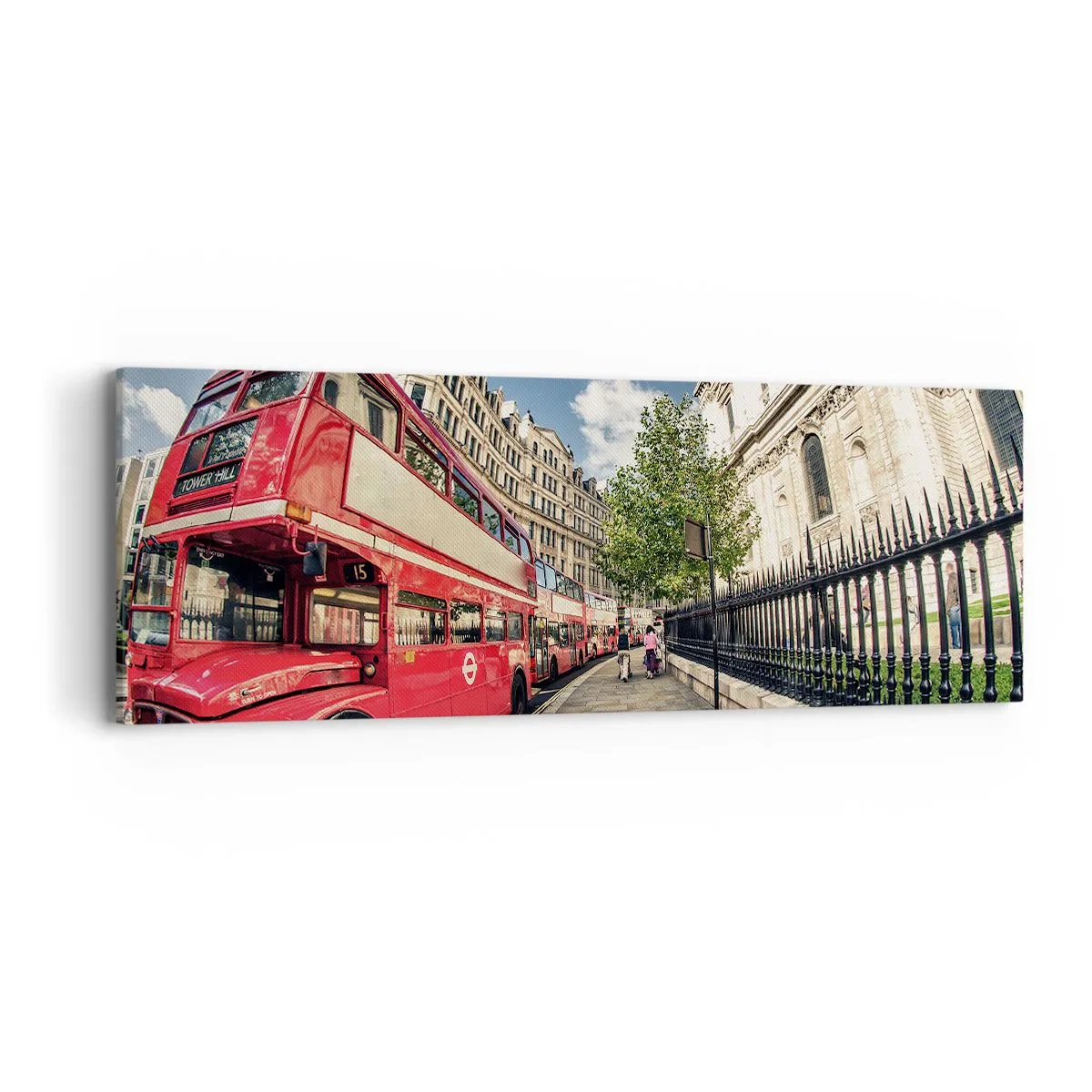 Cuadro sobre lienzo - Impresión de Imagen - Una calle de Londres en gris y rojo - 90x30 cm