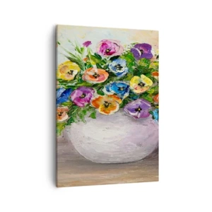 Cuadro sobre lienzo - Impresión de Imagen - Un colorido ramo de flores en un jarrón blanco. - 50x70cm - Bodegón con jarrón blanco - Decoración de pared moderna para salón y dormitorio ARTTOR