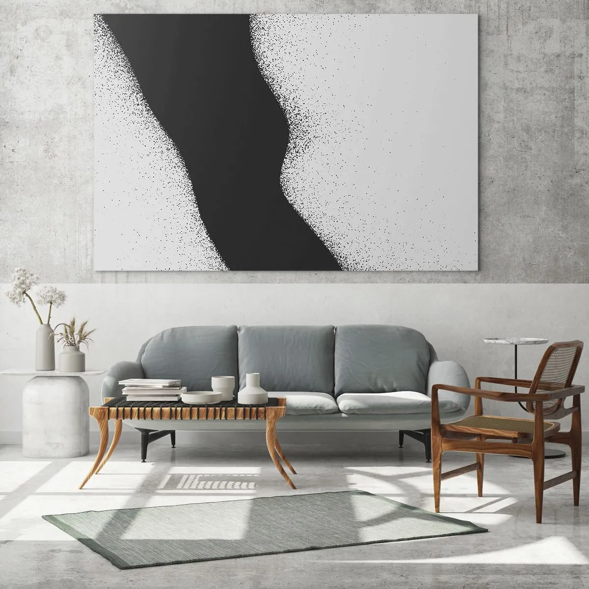 Cuadro sobre vidrio - Impresiones sobre Vidrio - Patrón abstracto en blanco y negro con puntos delicados sobre lienzo - 120x50cm - Equilibrio suave - Decoración de pared moderna para salón y dormitorio ARTTOR