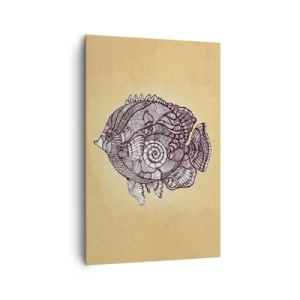 Cuadro sobre lienzo - Impresión de Imagen - Peces decorativos en estilo de dibujo con patrones. - 80x120cm - De un océano de ornamentos - Decoración de pared moderna para salón y dormitorio ARTTOR