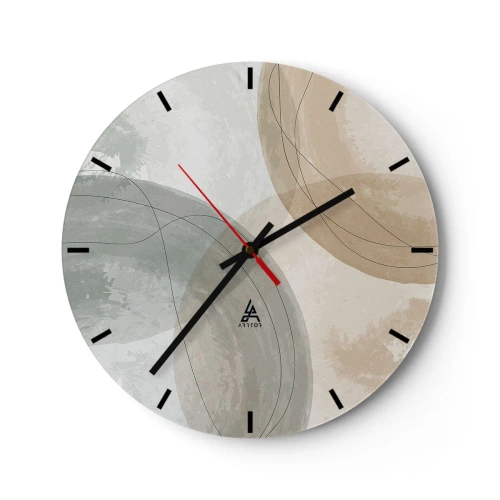 Reloj de pared - Reloj de vidrio - Formas abstractas interpenetradas en tonos beige - 30x30cm - Mundos que se entrecruzan - Decoración de pared moderna para salón, cocina y dormitorio ARTTOR