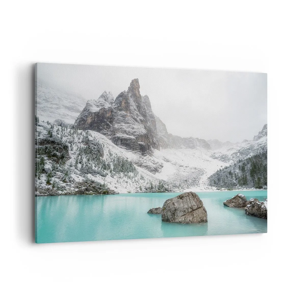 Cuadro sobre lienzo - Impresión de Imagen - Un paisaje de montaña con un lago rodeado de picos nevados. - 100x70cm - En guardia - Decoración de pared moderna para salón y dormitorio ARTTOR