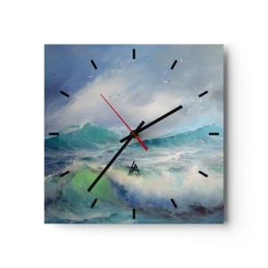 Reloj de pared - Reloj de vidrio - Olas fuertes en el océano - 30x30cm - La fuerza del viento - Decoración de pared moderna para salón y dormitorio ARTTOR