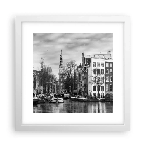 Póster en marco blanco - Ambiente de Ámsterdam - 30x30 cm