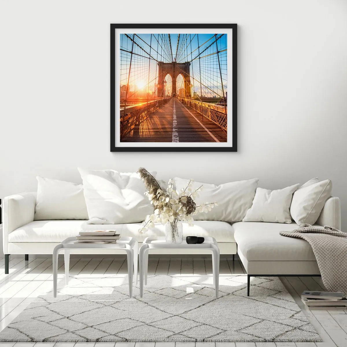 Póster en marco negro - En el puente dorado - 30x30 cm