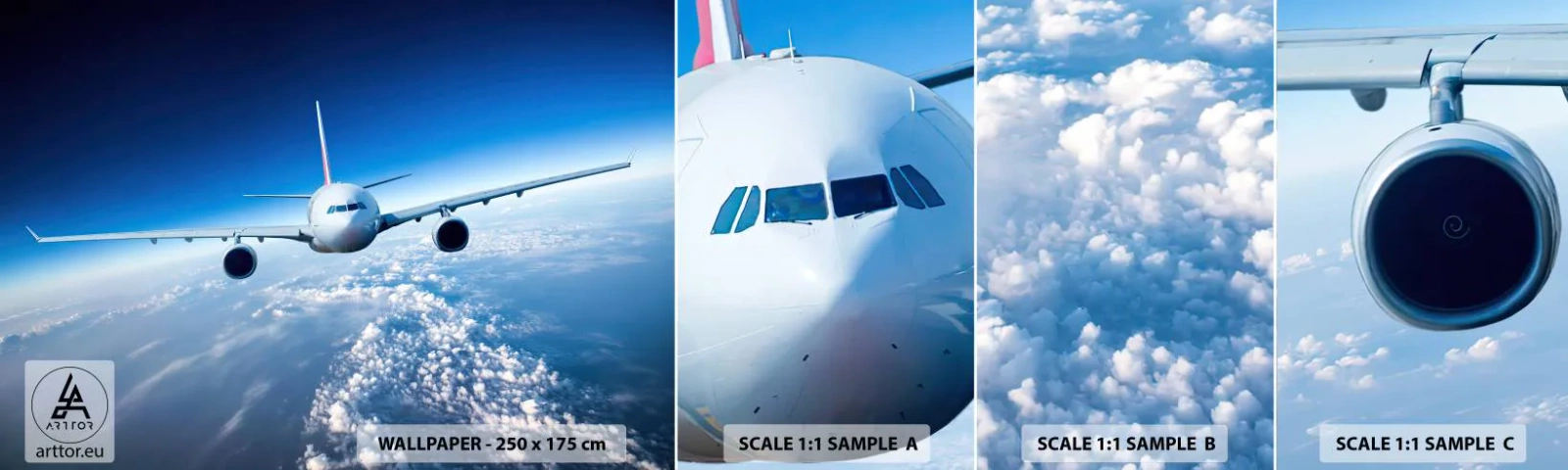 Muestra de fotomural autoadhesivo Deluxe Sticker - Vuelo porque quiero - Avión, Aeronave, Viaje - 100x30 cm