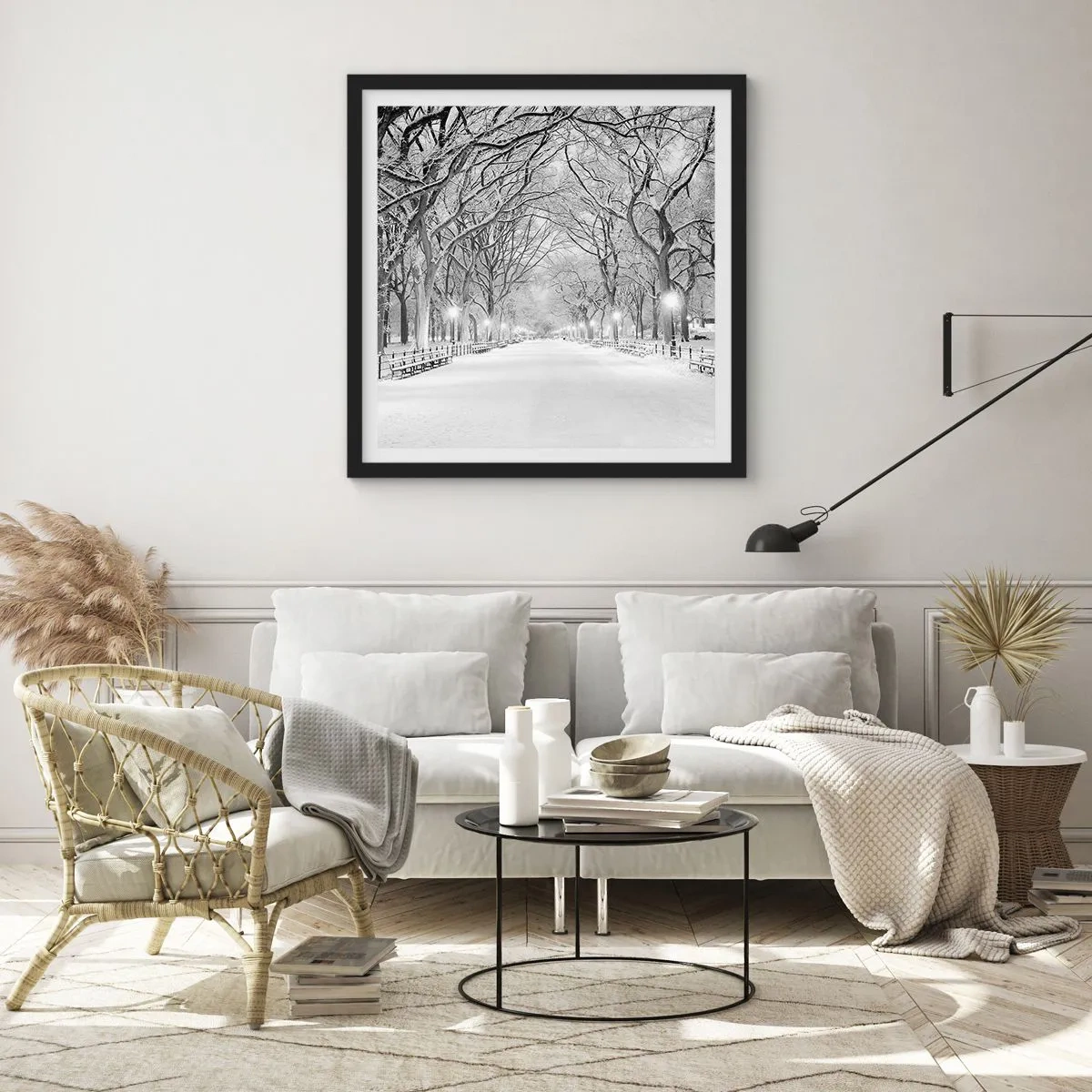 Póster en marco negro - Cuatro estaciones - invierno - 60x60 cm