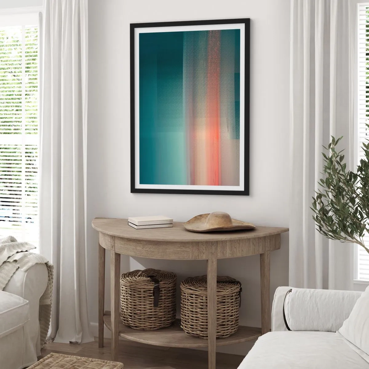 Póster en marco negro - Abstracción: ondas de luz - 40x50 cm