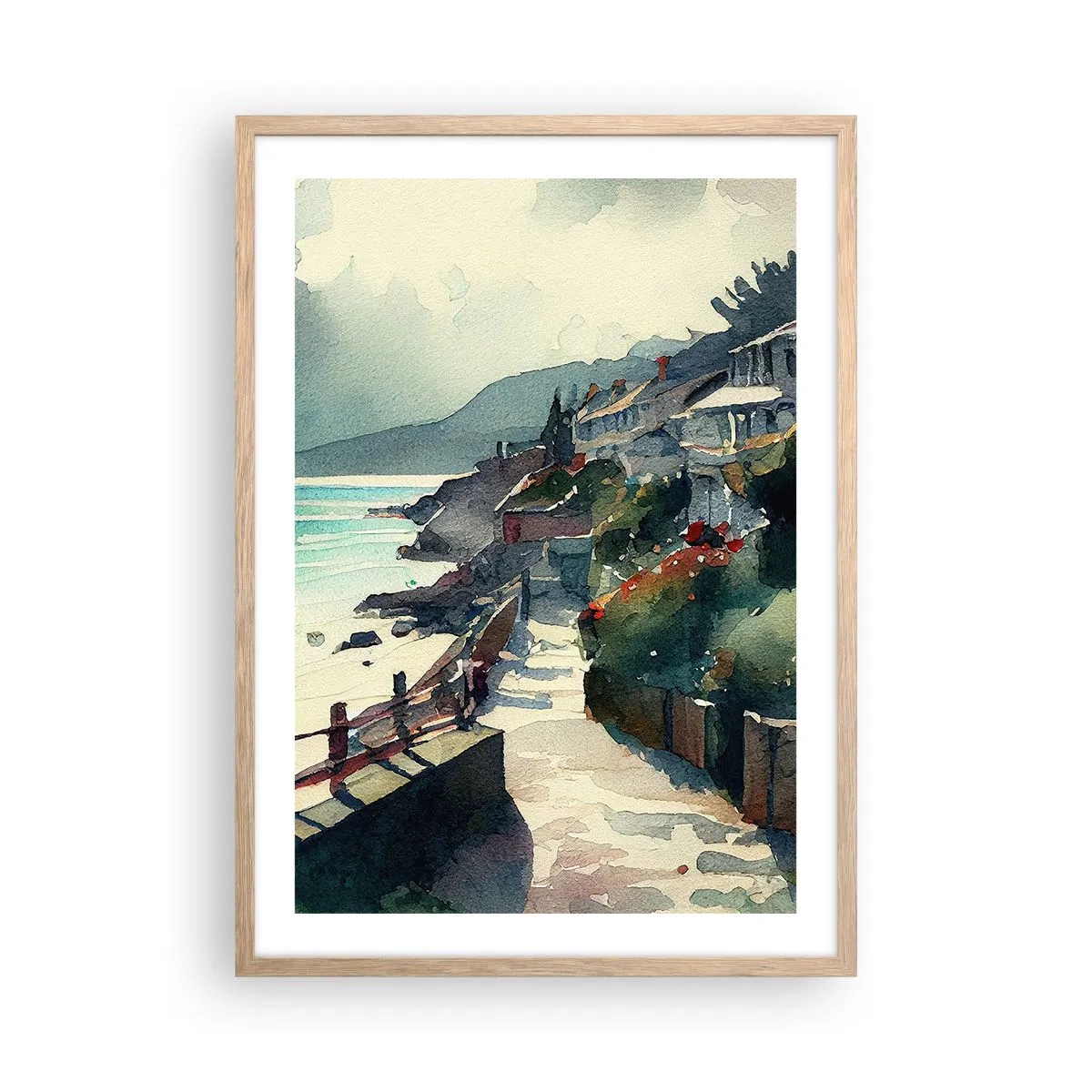 Póster en marco roble claro - Ciudad mediterránea - 50x70 cm