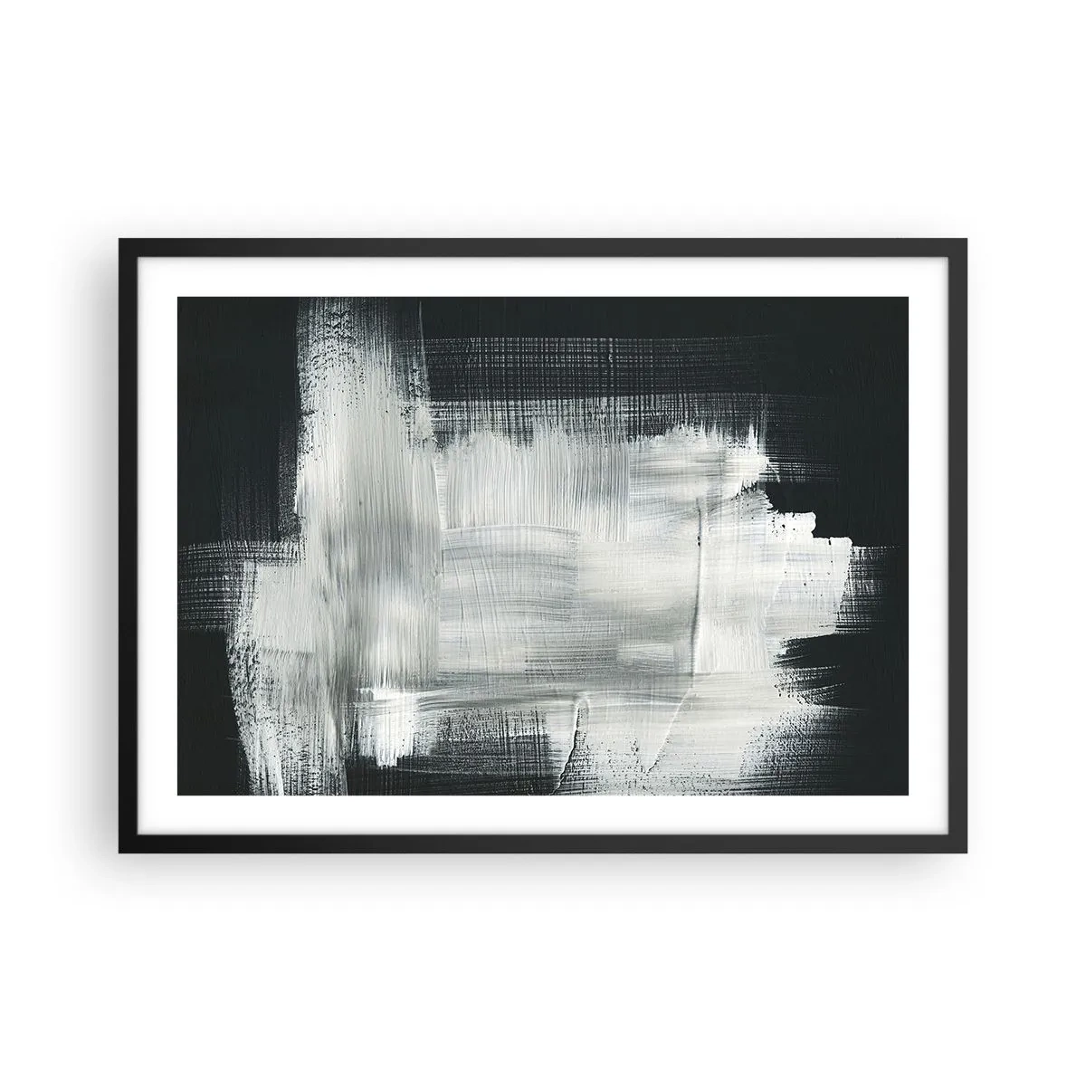Póster en marco negro - Trazos abstractos blancos sobre un fondo oscuro - 70x50cm - Tejido vertical y horizontal - Decoración de pared moderna para salón y dormitorio ARTTOR