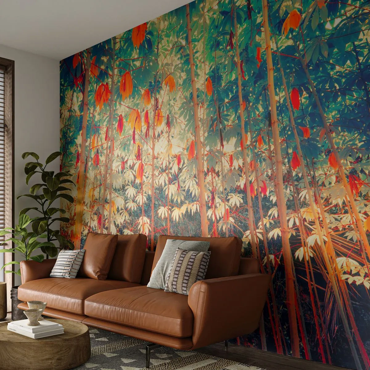 Fotomural Premium Canvas - La vida secreta de las hojas - Bosque tropical, Naturaleza, Árboles - 350x256 cm