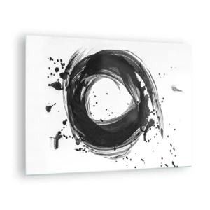 Cuadro sobre vidrio - Impresiones sobre Vidrio - Una composición minimalista en forma de pincel negro sobre blanco. - 70x50cm - El torbellino de la creación - Decoración de pared moderna para salón y dormitorio ARTTOR