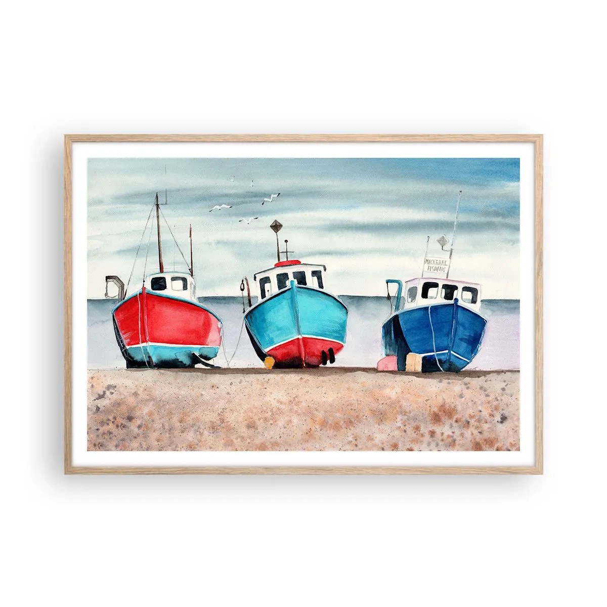 Póster en marco roble claro - Listos para la pesca - 100x70 cm