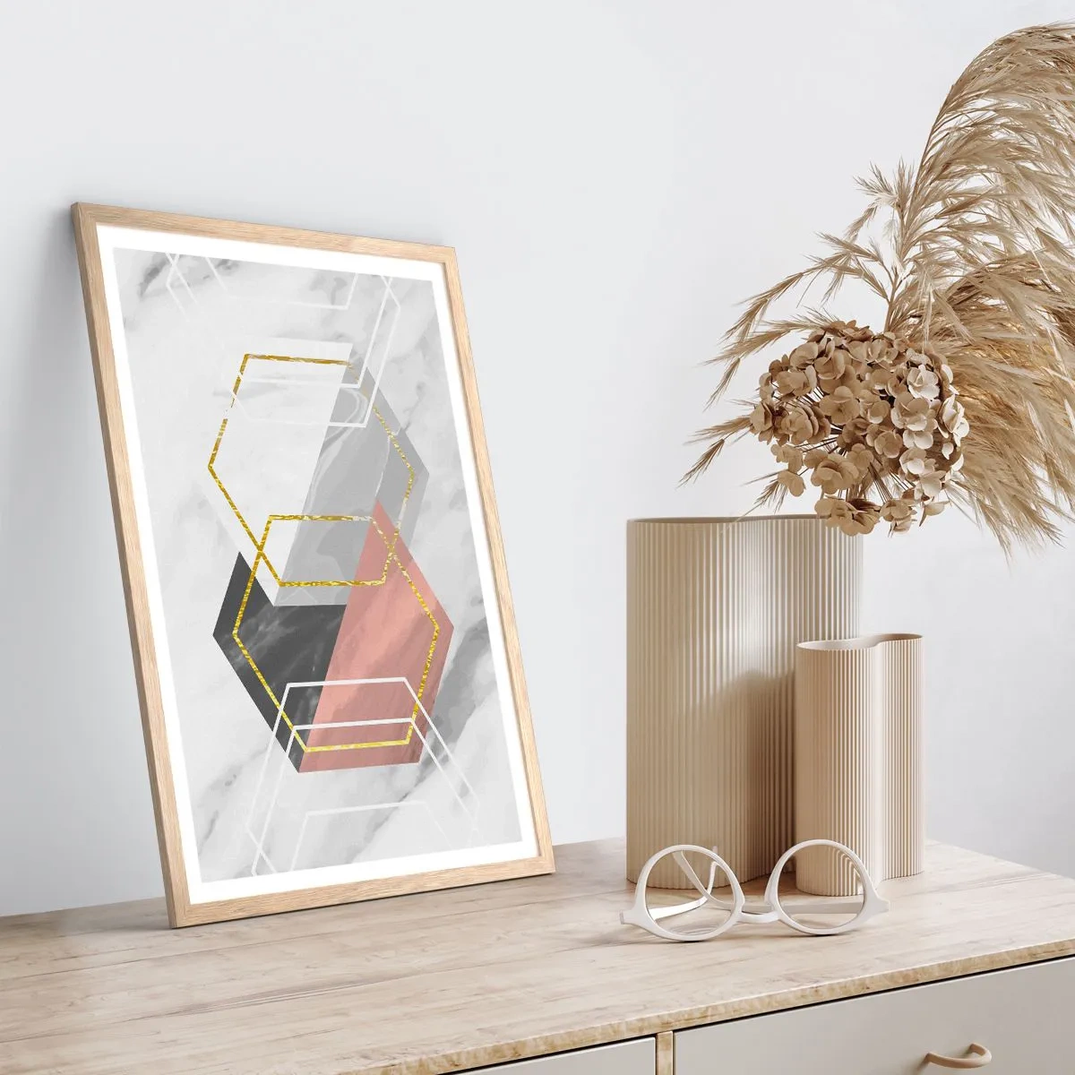 Póster en marco roble claro - Composición en cadena - 50x70 cm