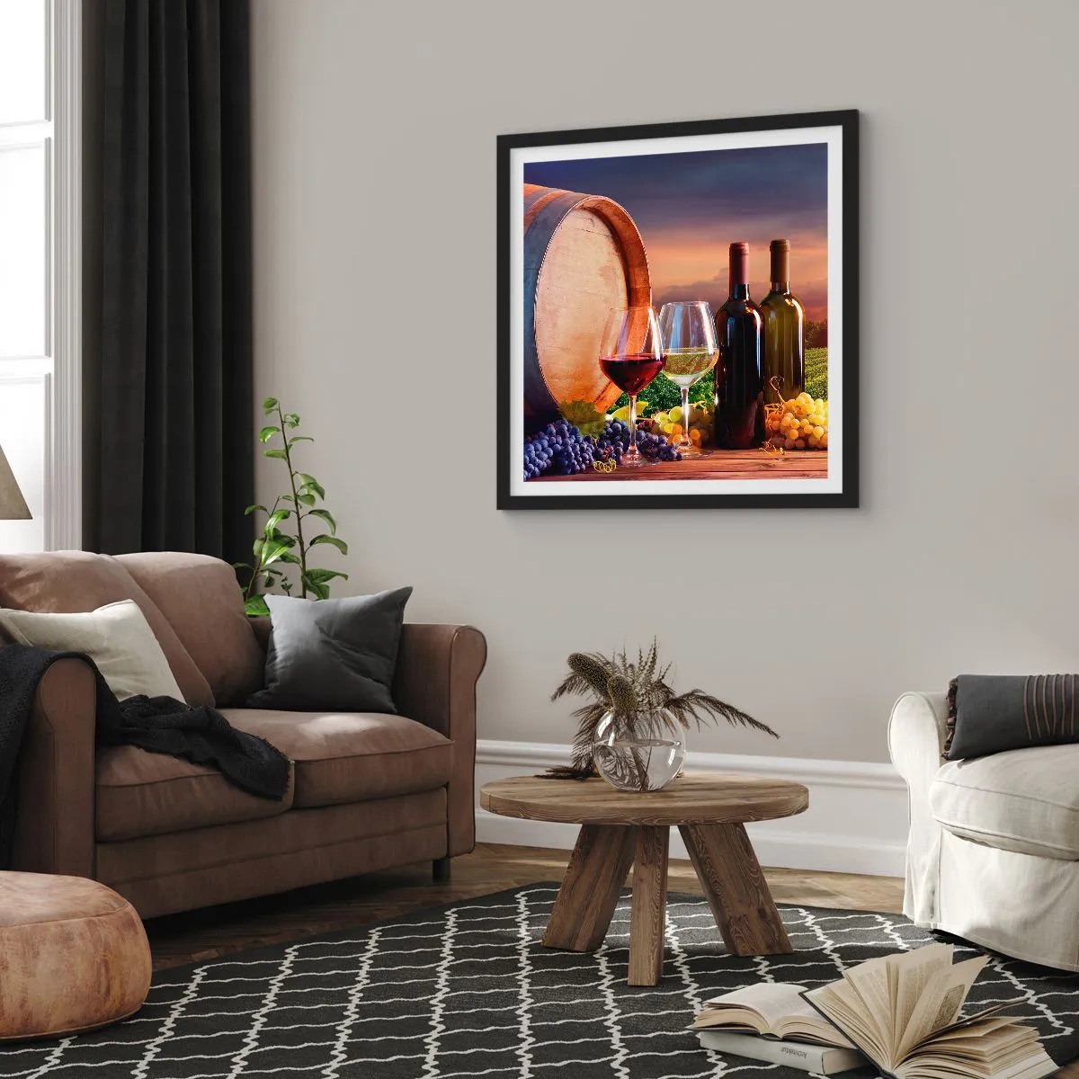 Póster en marco negro - Aquí la vida tiene un sabor - 60x60 cm