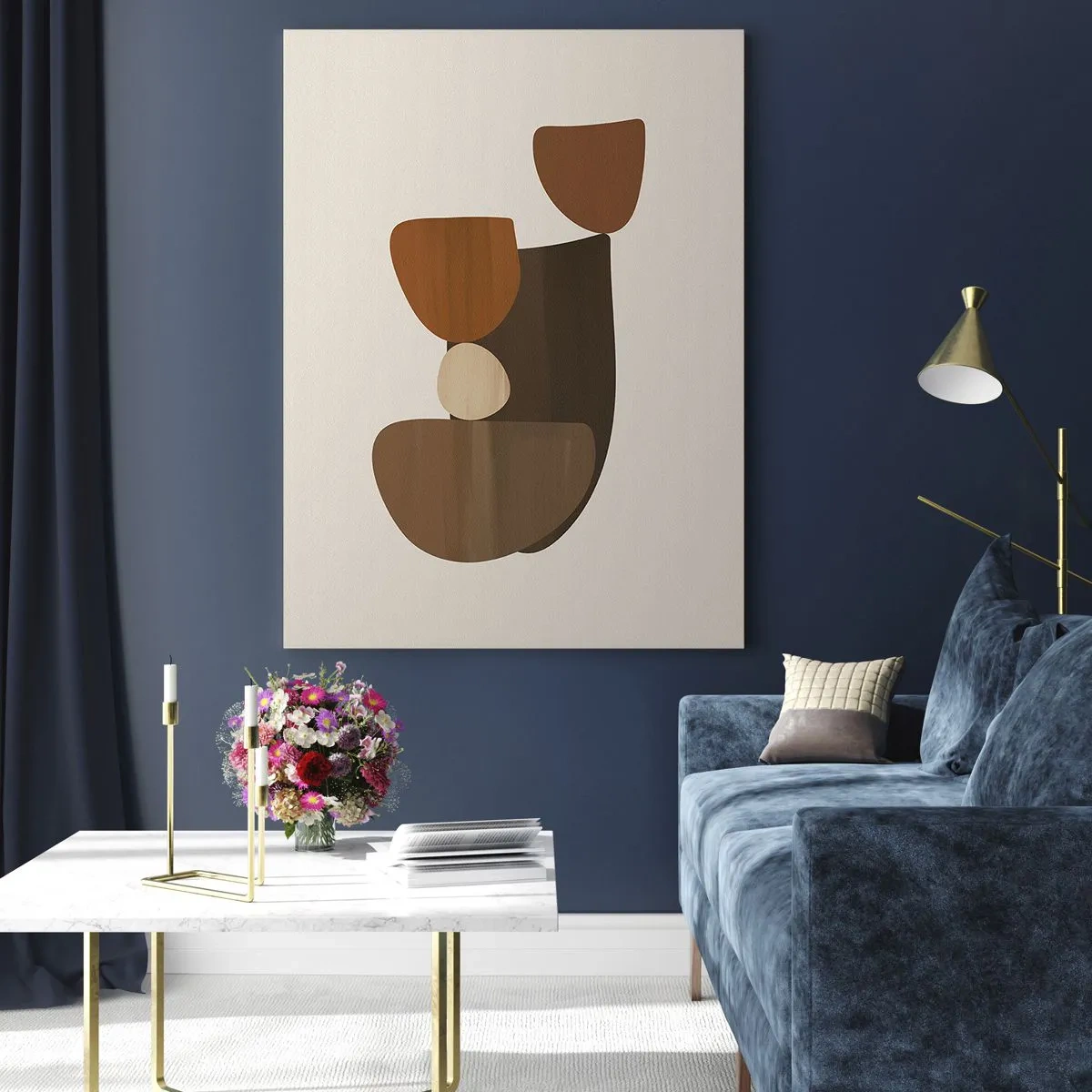 Cuadro sobre vidrio - Impresiones sobre Vidrio - Composición abstracta en tonos marrones y beige. - 50x70cm - Composición en bronce - Decoración de pared moderna para salón y dormitorio ARTTOR