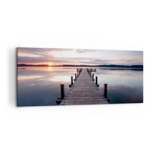 Cuadro sobre lienzo - Impresión de Imagen - Un muelle en un lago al atardecer en un paisaje tranquilo. - 120x50cm - Frontera silenciosa del día y la noche - Decoración de pared moderna para salón y dormitorio ARTTOR