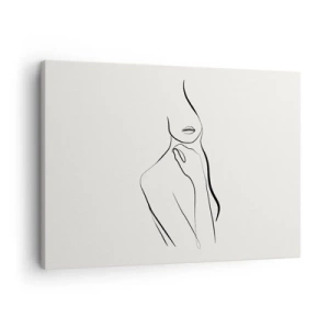 Cuadro sobre lienzo - Impresión de Imagen - Un boceto minimalista de la silueta de una mujer sobre un fondo claro. - 70x50cm - Una ola de melancolía - Decoración de pared moderna para salón y dormitorio ARTTOR