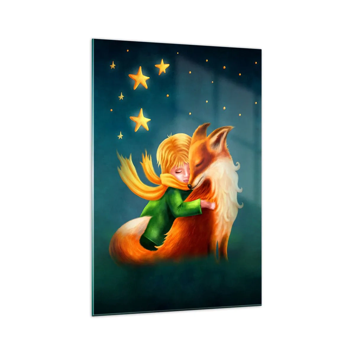 Cuadro sobre vidrio - Impresiones sobre Vidrio - Un niño con un zorro en un entorno mágico con estrellas. - 70x100cm - El Principito - Decoración de pared moderna para salón y dormitorio ARTTOR
