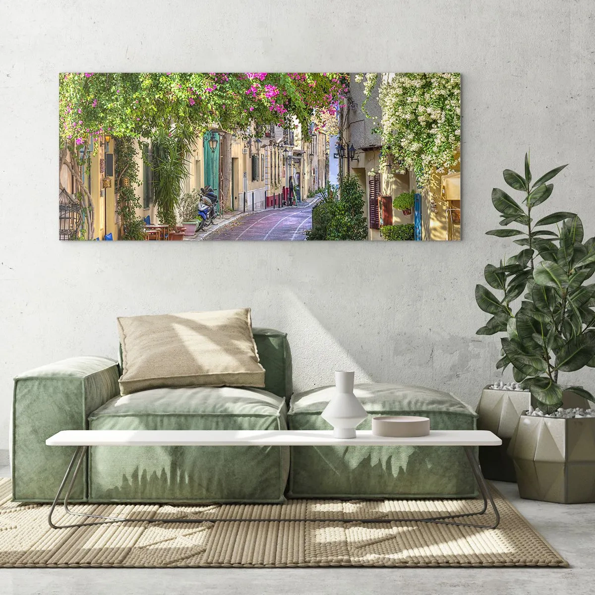 Cuadro sobre vidrio - Impresiones sobre Vidrio - Un callejón floreciente - 100x40 cm