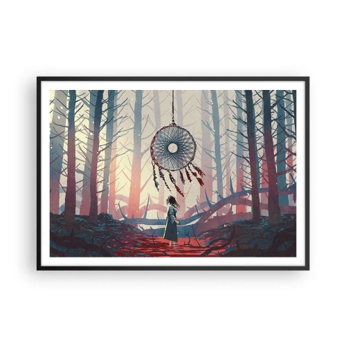 Póster en marco negro - Escena de bosque con un atrapasueños gigante. - 100x70cm - El ritual secreto de la felicidad - Decoración de pared moderna para salón y dormitorio ARTTOR