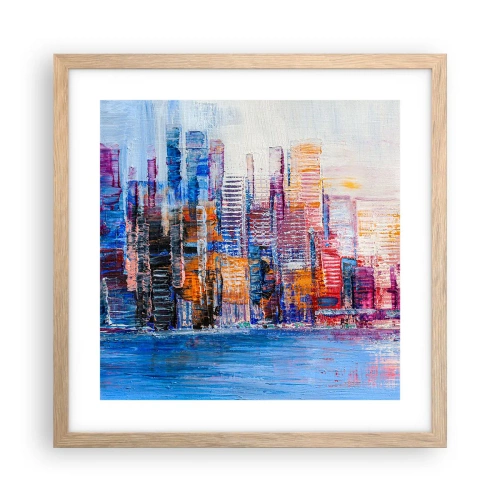 Póster en marco roble claro - Una metrópoli alegre - 40x40 cm