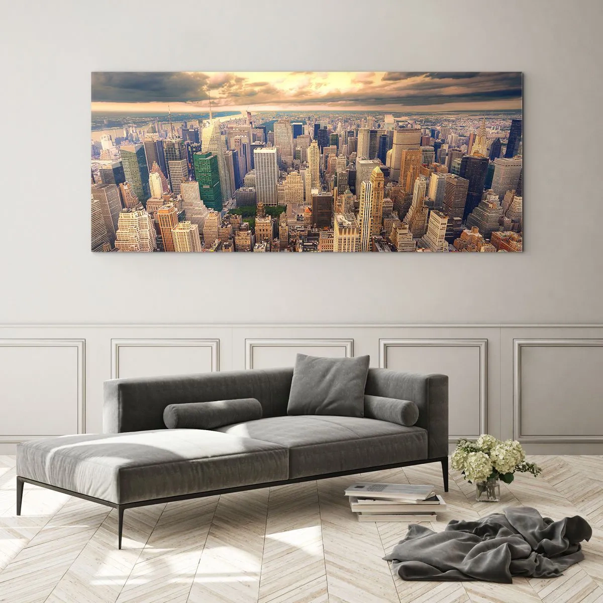 Cuadro sobre vidrio - Impresiones sobre Vidrio - Metrópolis dorada - 90x30 cm