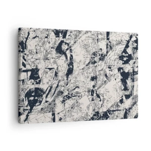 Cuadro sobre lienzo - Impresión de Imagen - Composición abstracta en blanco y negro con un diseño dinámico. - 70x50cm - La interpenetración de los opuestos - Decoración de pared moderna para salón y dormitorio ARTTOR