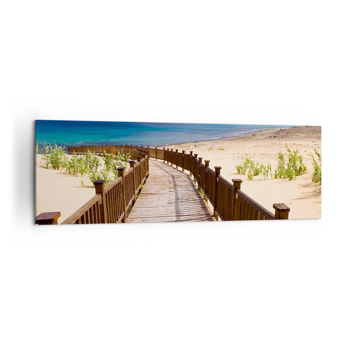 Cuadro sobre lienzo - Impresión de Imagen - Camino de madera que conduce a la playa con vistas al mar. - 160x50cm - Llévame a la isla de la felicidad - Decoración de pared moderna para salón y dormitorio ARTTOR