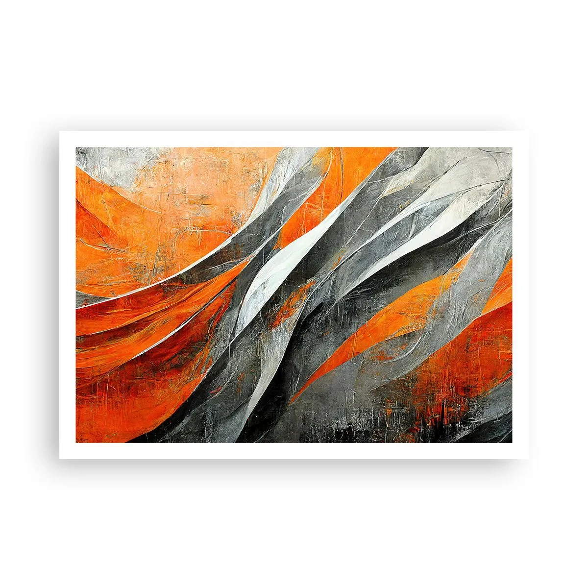 Póster - Líneas abstractas en tonos naranja y gris. - 100x70cm - Calor y frío - Decoración de pared moderna para salón y dormitorio ARTTOR